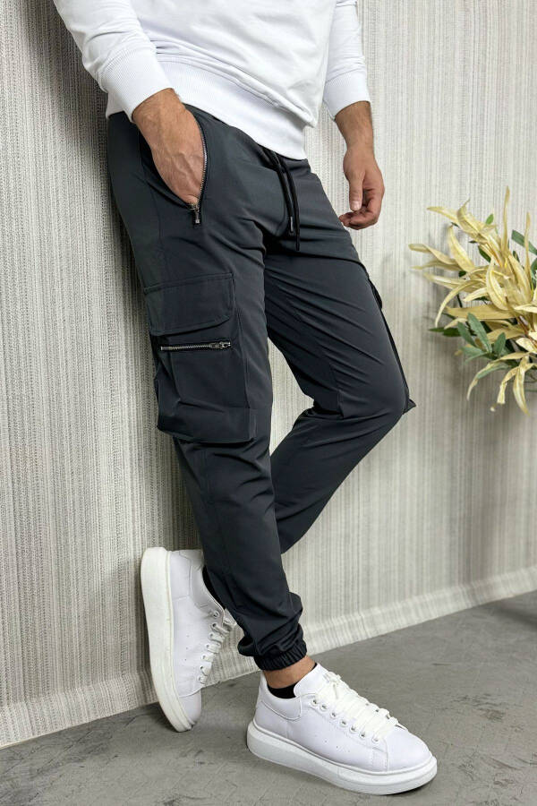 Men's Anthracite Parachute Fabric Zippered Pocket Jogger Cargo Pants - 9