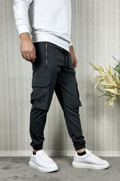 Men's Anthracite Parachute Fabric Zippered Pocket Jogger Cargo Pants - 13