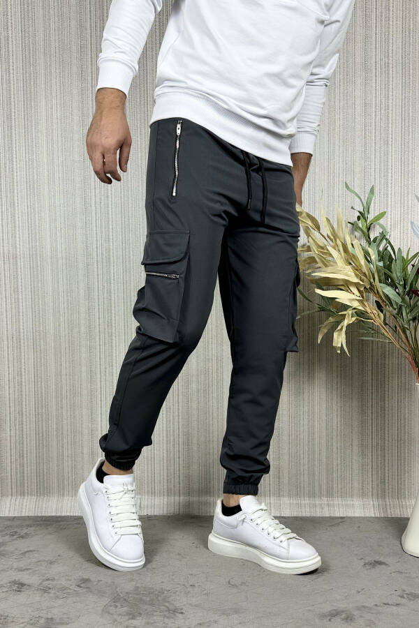 Men's Anthracite Parachute Fabric Zippered Pocket Jogger Cargo Pants - 14