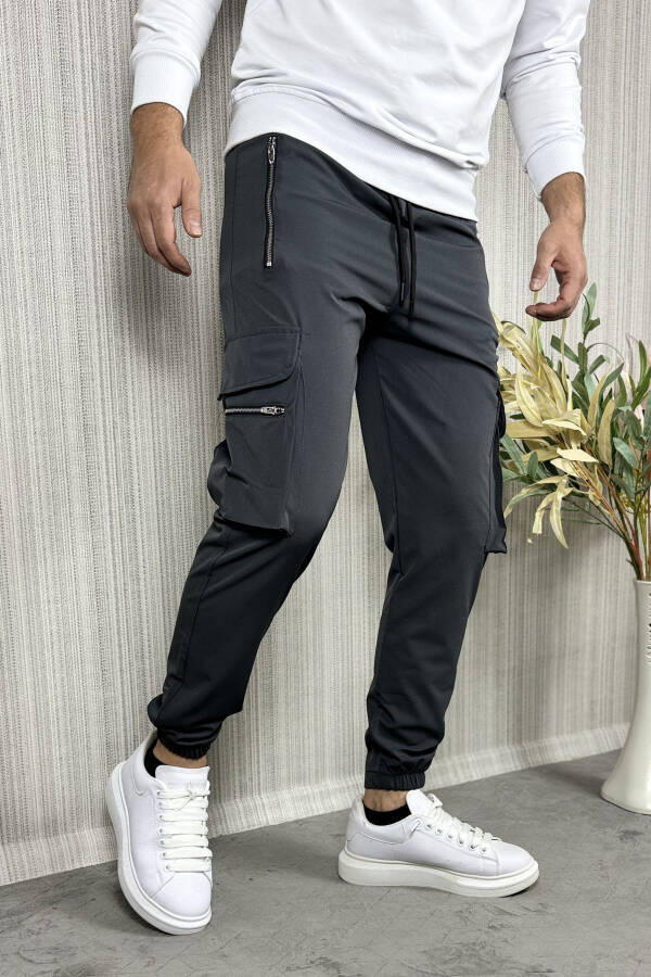 Men's Anthracite Parachute Fabric Zippered Pocket Jogger Cargo Pants - 16