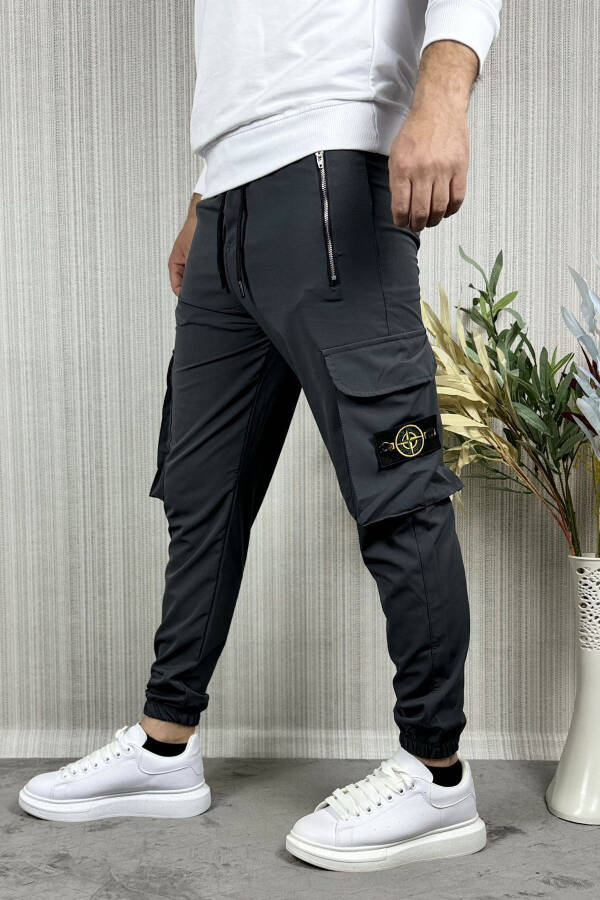 Men's Anthracite Parachute Fabric Zippered Pocket Jogger Cargo Pants - 2