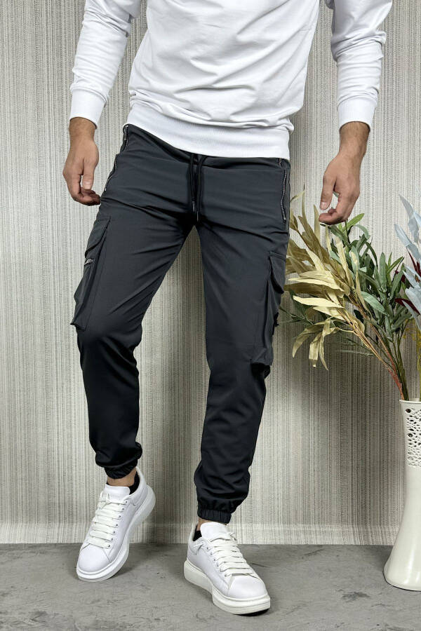 Men's Anthracite Parachute Fabric Zippered Pocket Jogger Cargo Pants - 7