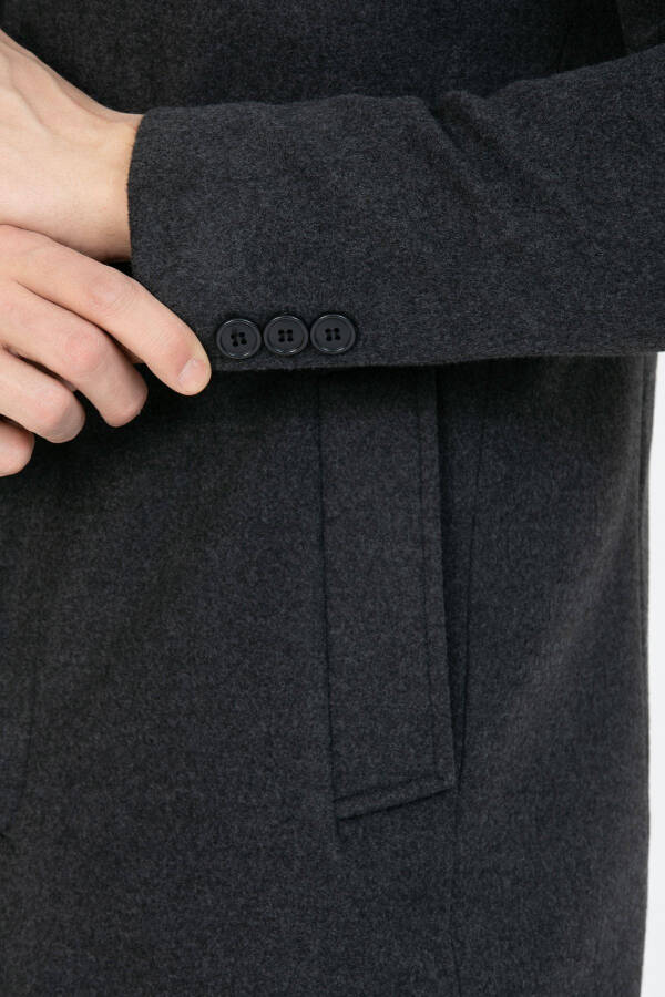 Men's Anthracite Slim Fit Long Wool Blend Shirt Collar Coat - 6