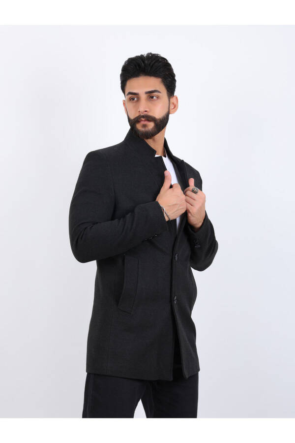 Men's Anthracite Slim Fit Notch Lapel Wool Coat - 3