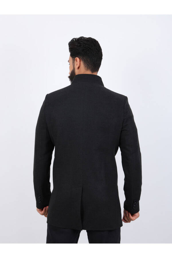 Men's Anthracite Slim Fit Notch Lapel Wool Coat - 4