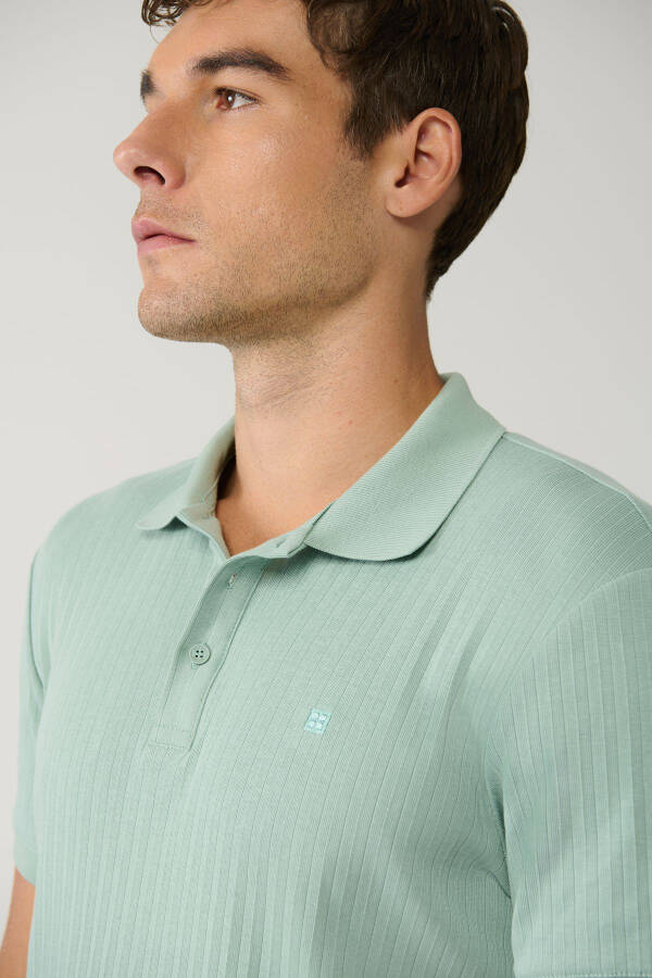 Men's Aqua Green 3-Button Polo Collar T-Shirt Jacquard Regular Fit A41y1354 - 7