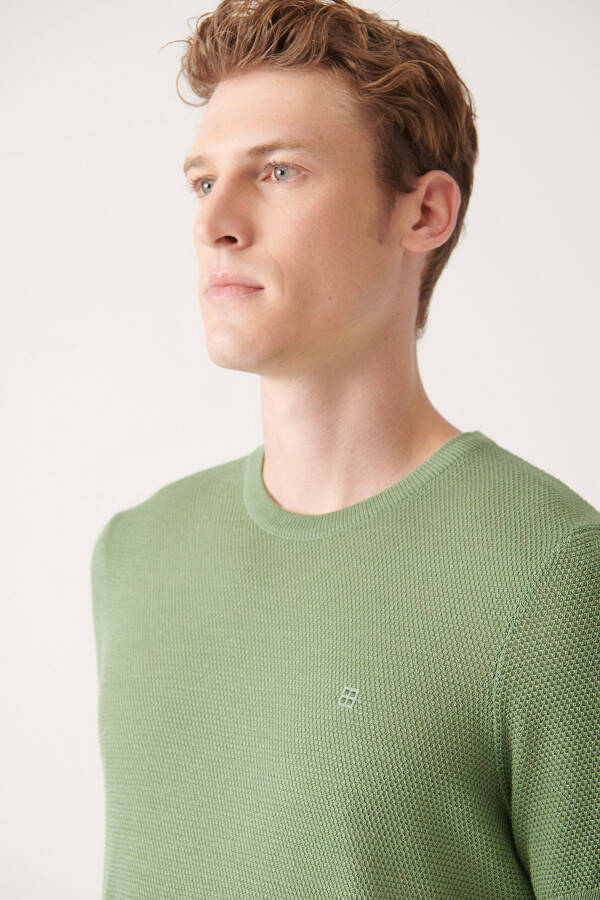 Men's Aqua Green Modal Knit T-shirt Crew Neck Textured Ribbed Regular Fit B005010 - 7