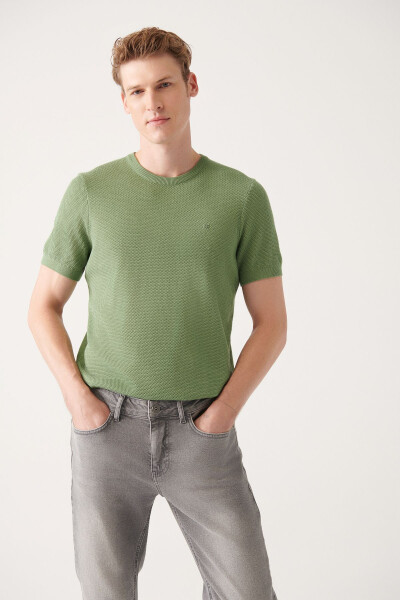 Men's Aqua Green Modal Knit T-shirt Crew Neck Textured Ribbed Regular Fit B005010 - 8