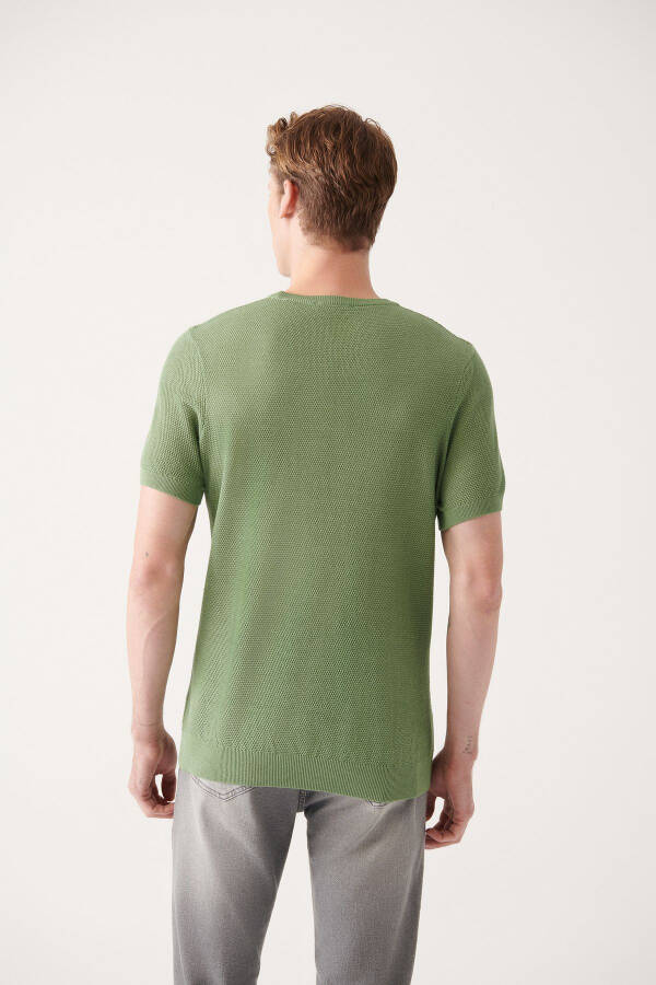 Men's Aqua Green Modal Knit T-shirt Crew Neck Textured Ribbed Regular Fit B005010 - 9