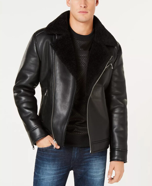 Men's Asymmetrical Faux Leather Moto Jacket, Created for Modazone Black - 1