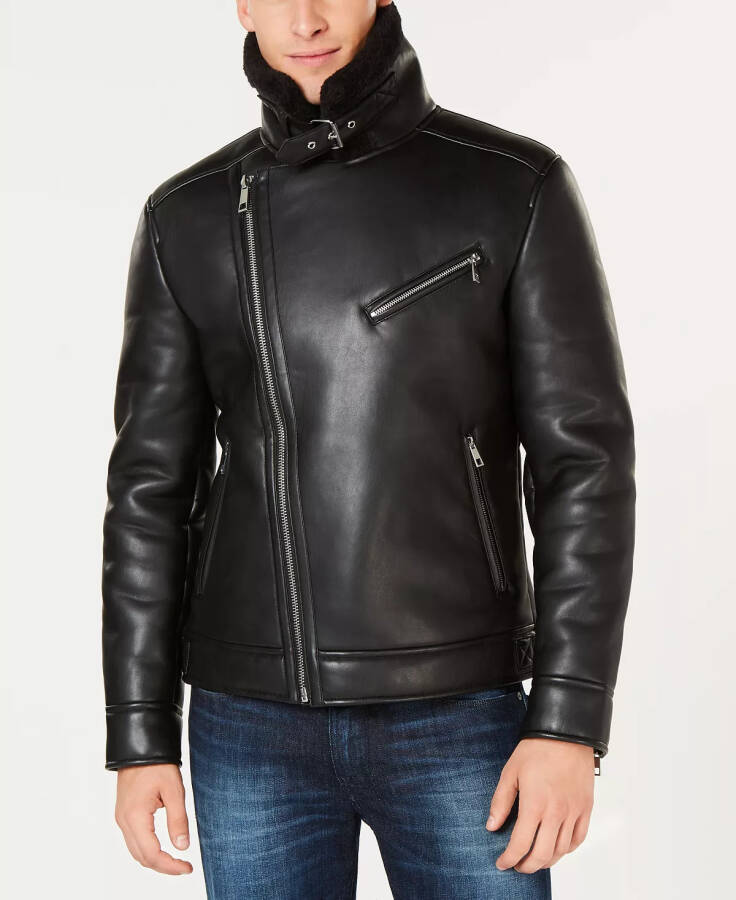 Men's Asymmetrical Faux Leather Moto Jacket, Created for Modazone Black - 3