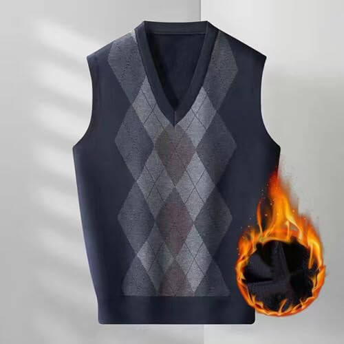 Mens Autumn Winter Casual Fashion V Neck Sleeveless Knit and Fleece Vest Sweater Vest Polyester Cardigans Men - 2