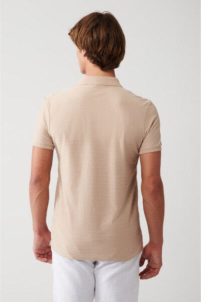 Men's Beige 100% Cotton Jacquard Polo Collar Regular Fit T-shirt A31y1128 - 16