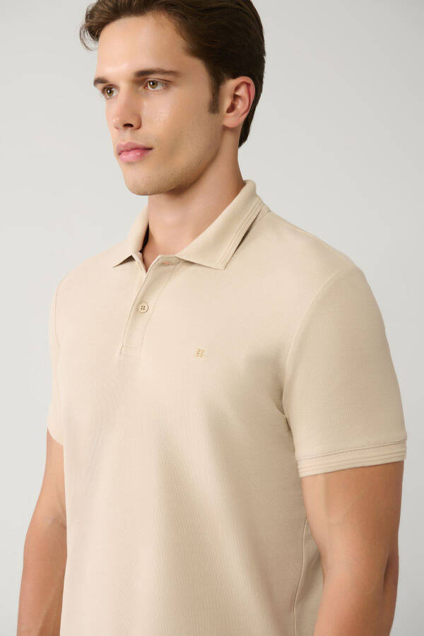 Men's Beige 100% Cotton Quick-Drying Regular Fit Non-Wrinkle Polo Collar T-shirt B001032 - 7