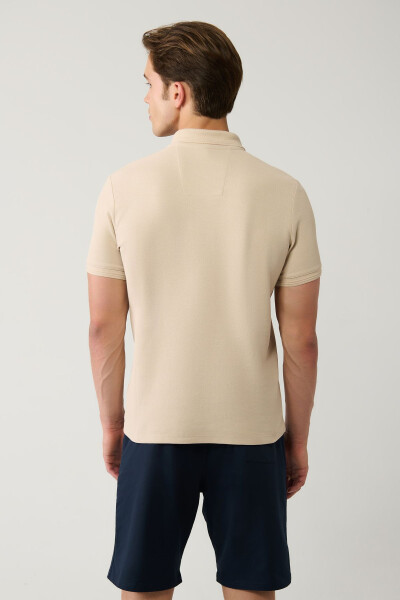 Men's Beige 100% Cotton Quick-Drying Regular Fit Non-Wrinkle Polo Collar T-shirt B001032 - 9