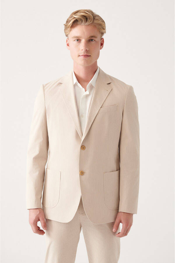 Men's beige cotton blend double-breasted jacket. - 6