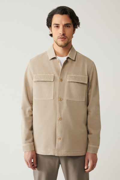 Men's Beige Denim Jacket - 1