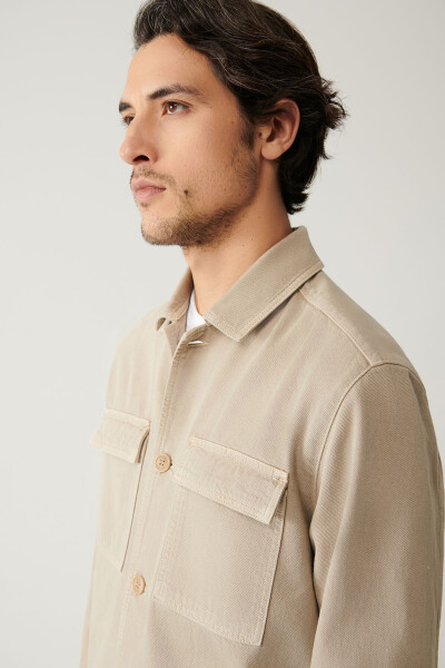 Men's Beige Denim Jacket - 2