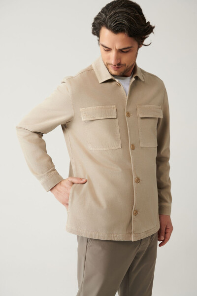 Men's Beige Denim Jacket - 3