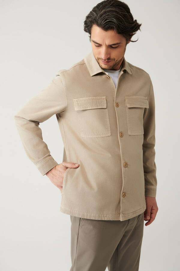 Men's Beige Denim Jacket - 3