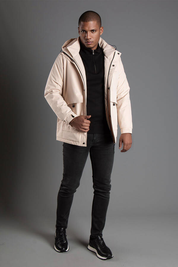 MEN'S BEIGE HOODED PUFFER JACKET 5593 - 2