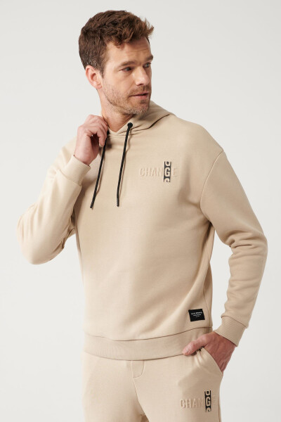 Men's Beige Hooded Sweatshirt - 1