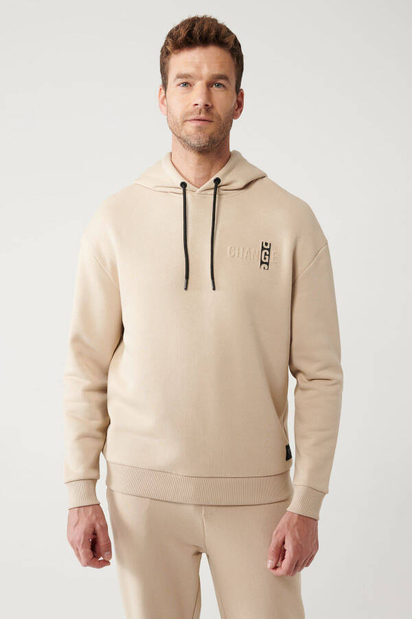 Men's Beige Hooded Sweatshirt - 3