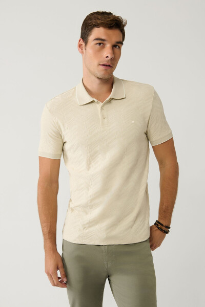 Men's Beige Jacquard Polo T-shirt - 1