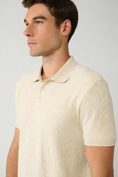 Men's Beige Jacquard Polo T-shirt - 2