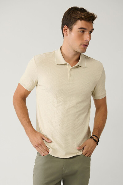 Men's Beige Jacquard Polo T-shirt - 3