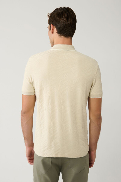 Men's Beige Jacquard Polo T-shirt - 4