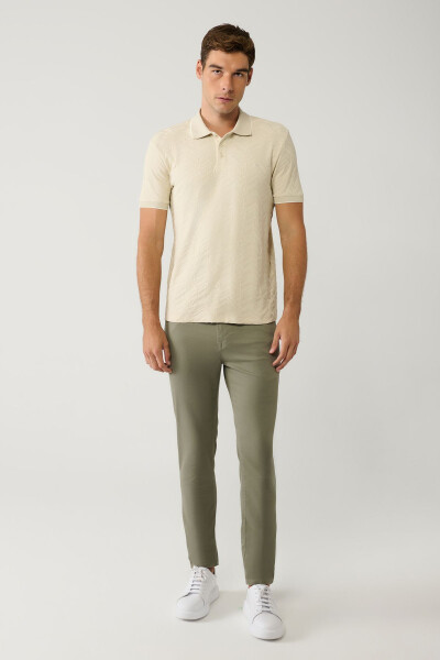 Men's Beige Jacquard Polo T-shirt - 5