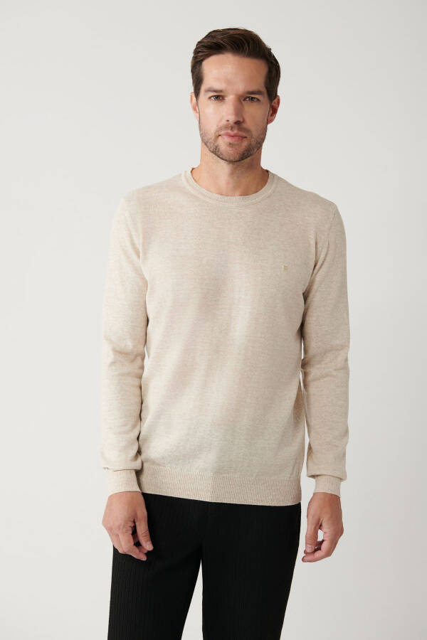 Men's Beige Knit Sweater - 1