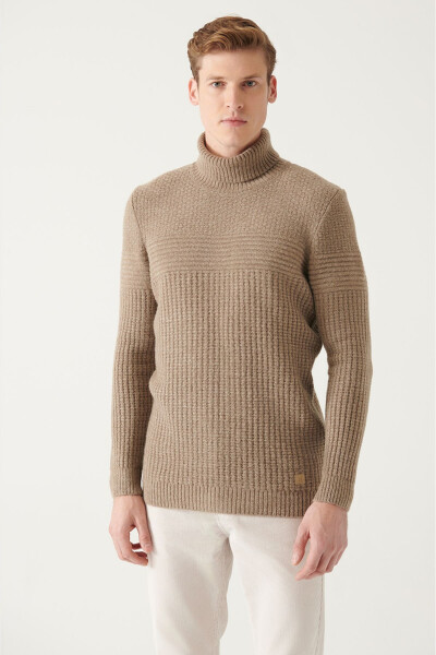 Men's Beige Knit Sweater - 6