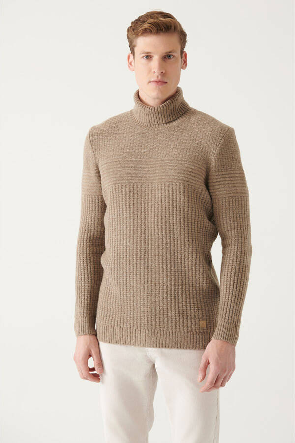 Men's Beige Knit Sweater - 1