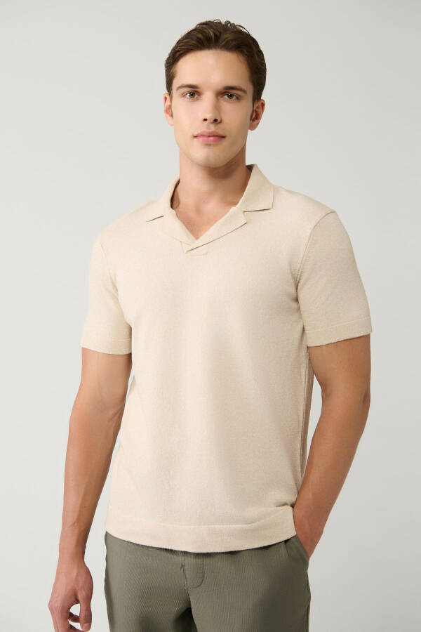 Men's Beige Knit T-shirt Crew Neck Textured Regular Fit A41y5066 - 7