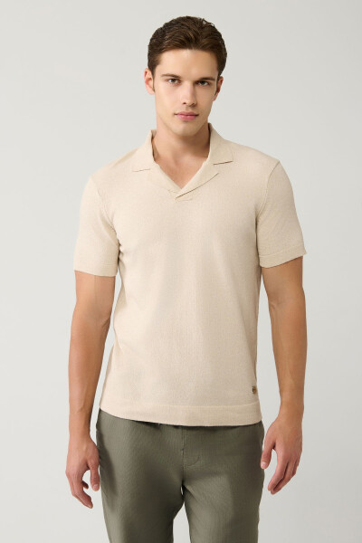 Men's Beige Knit T-shirt Crew Neck Textured Regular Fit A41y5066 - 9