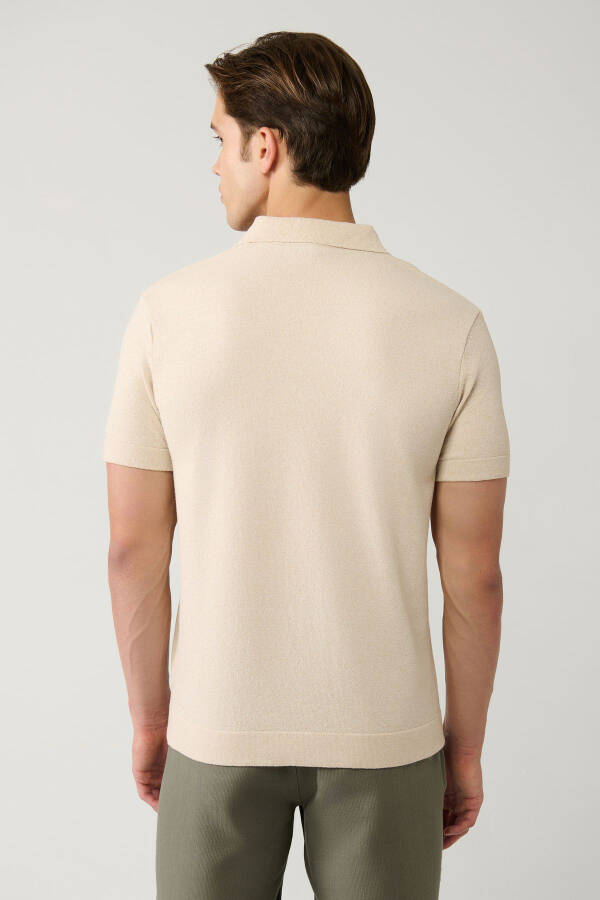 Men's Beige Knit T-shirt Crew Neck Textured Regular Fit A41y5066 - 10