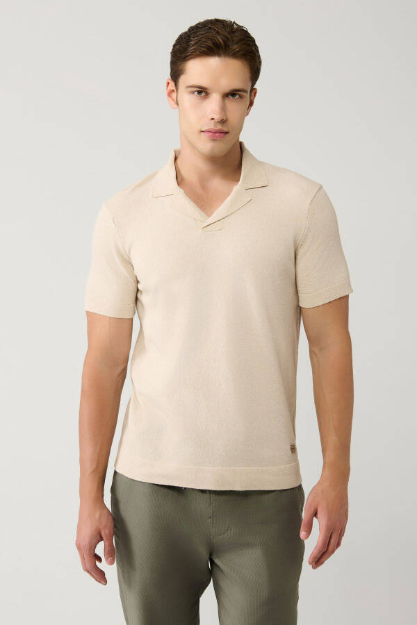 Men's Beige Knit T-shirt Crew Neck Textured Regular Fit A41y5066 - 3