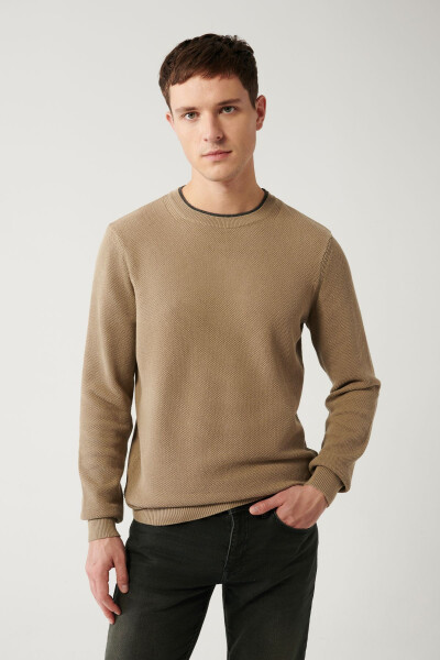 Men's Beige Knitted Sweater - 1