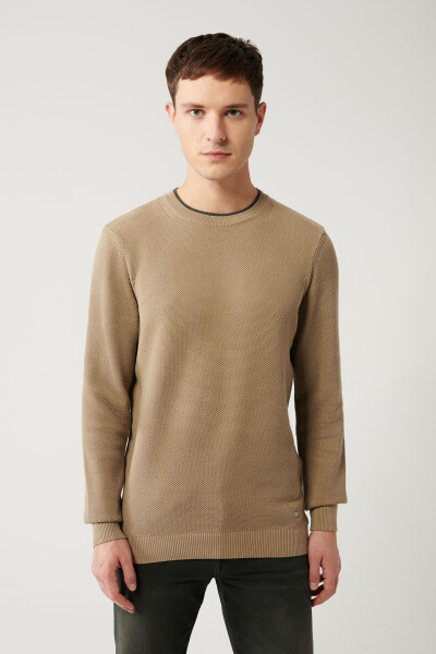 Men's Beige Knitted Sweater - 3