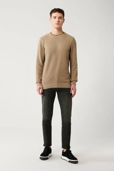 Men's Beige Knitted Sweater - 6