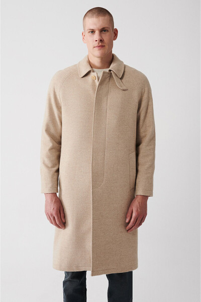 Men's Beige Long Cashmere Coat - 4