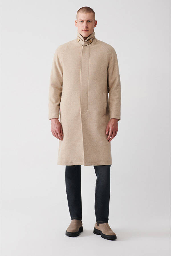 Men's Beige Long Cashmere Coat - 7