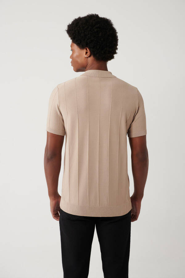 Men's Beige Polo Neck T-shirt - 4