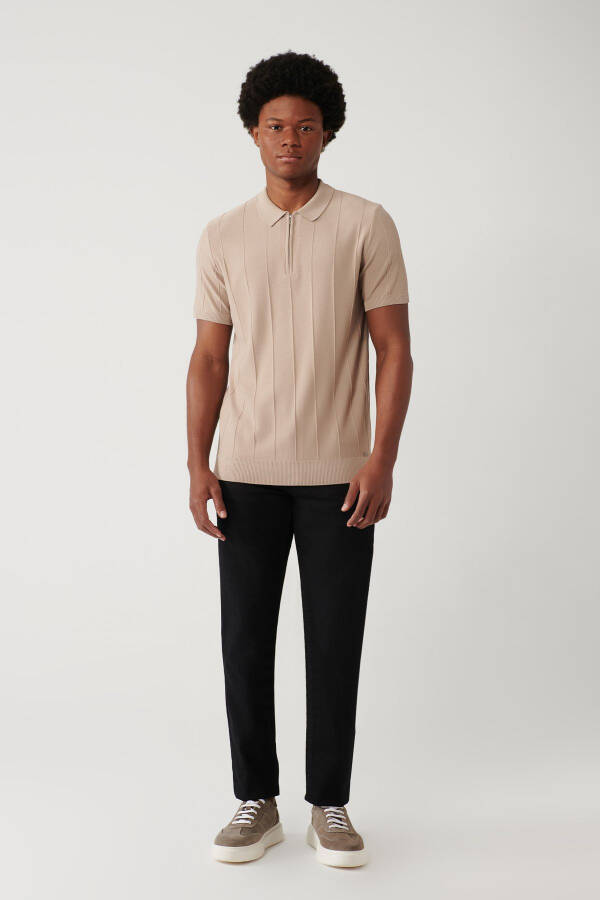 Men's Beige Polo Neck T-shirt - 5