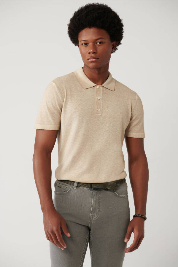 Men's Beige Polo T-Shirt - 5