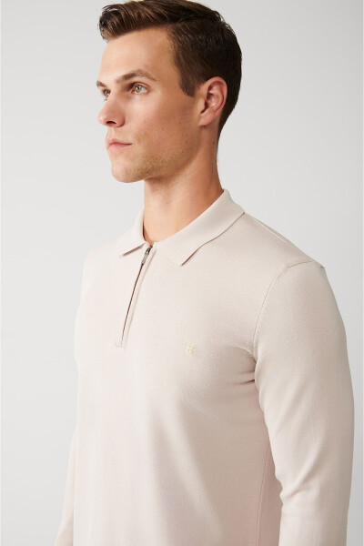 Men's Beige Rayon Knit Polo - 2