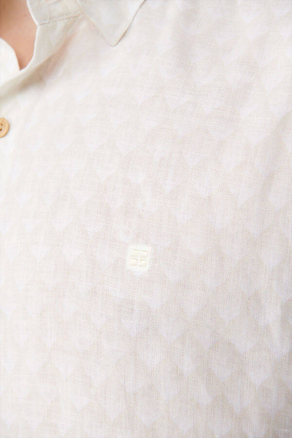 Men's Beige Shirt with British Collar and Leaf Pattern, 100% Linen Regular Fit A41y2120 - 11