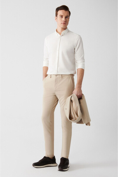 Men's Beige Side Pocket Armored Jersey Slim Fit Pants B003200 - 8